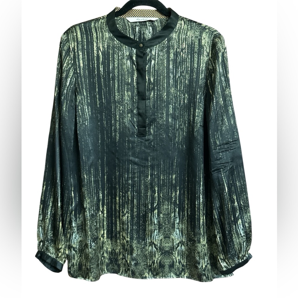 Robert Graham 100% Silk Shirt Black/Cream Whimsigoth Witchy Dark Fairy Large